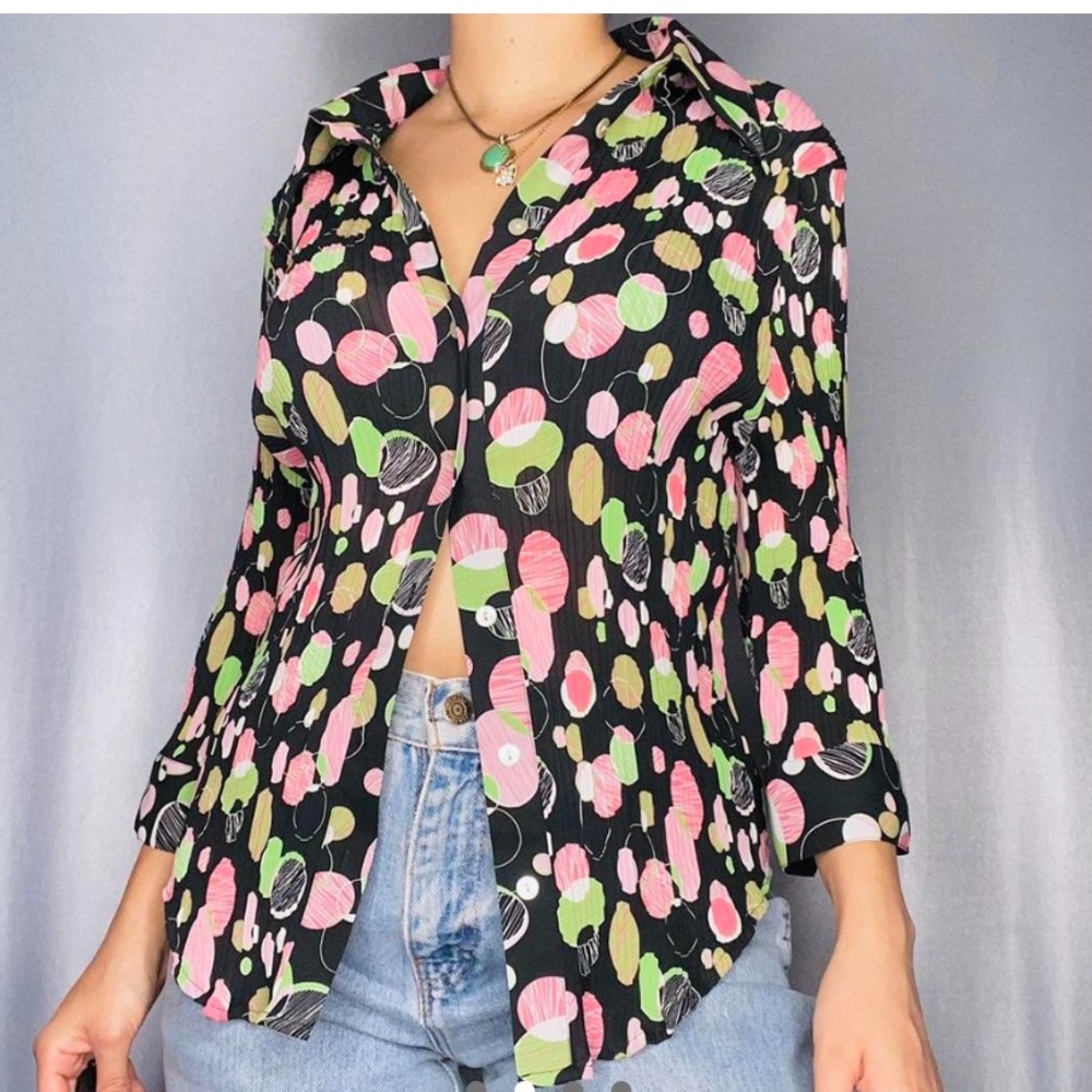 Y2k polka dot button down top